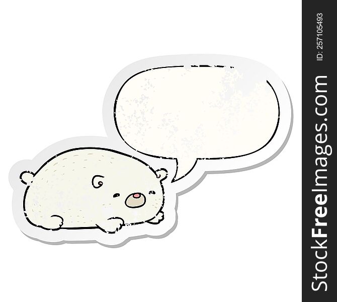 Cute Cartoon Polar Bear And Speech Bubble Distressed Sticker