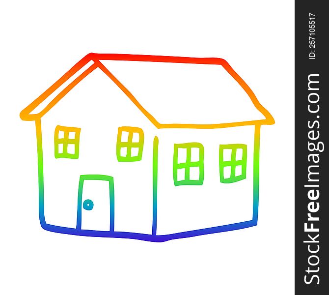 rainbow gradient line drawing cartoon traditional house