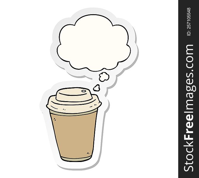 cartoon takeout coffee cup with thought bubble as a printed sticker