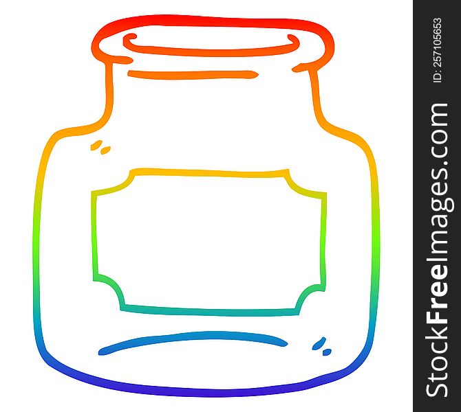 rainbow gradient line drawing cartoon of clear glass jar