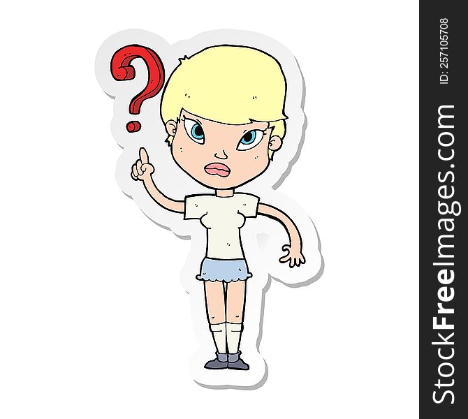Sticker Of A Cartoon Woman Asking Question