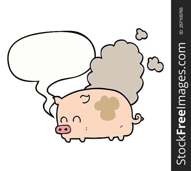 cartoon smelly pig with speech bubble. cartoon smelly pig with speech bubble