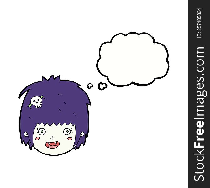 cartoon happy vampire girl face with thought bubble