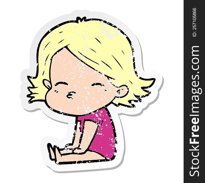 Distressed Sticker Of A Cartoon Woman Sitting