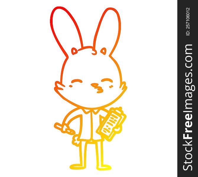 Warm Gradient Line Drawing Office Bunny Cartoon