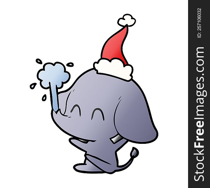 Cute Gradient Cartoon Of A Elephant Spouting Water Wearing Santa Hat