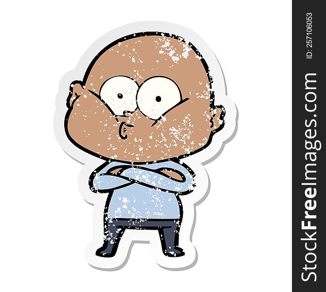Distressed Sticker Of A Cartoon Bald Man Staring