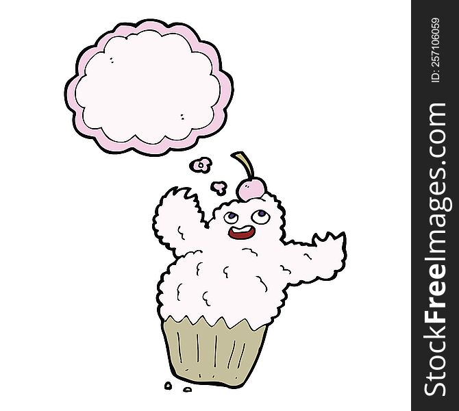 Cartoon Cupcake Monster With Thought Bubble