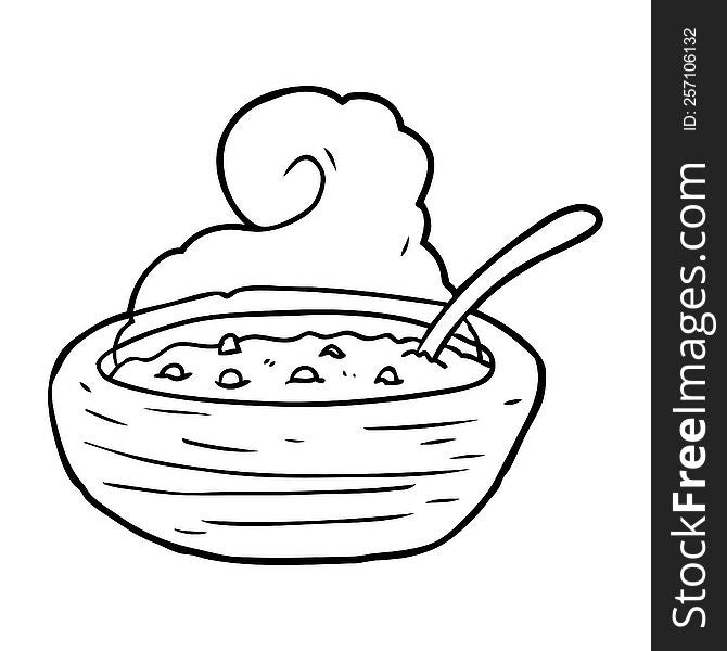 line drawing of a hot bowl of broth. line drawing of a hot bowl of broth