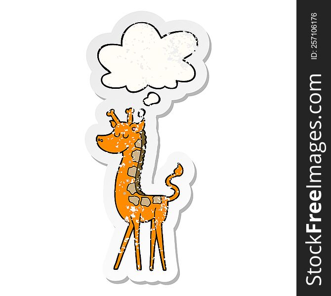 Cartoon Giraffe And Thought Bubble As A Distressed Worn Sticker