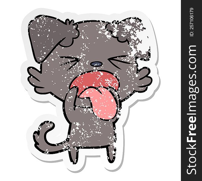 Distressed Sticker Of A Cartoon Disgusted Dog