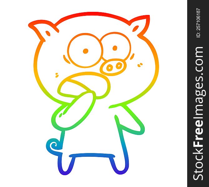 Rainbow Gradient Line Drawing Shocked Pig Cartoon