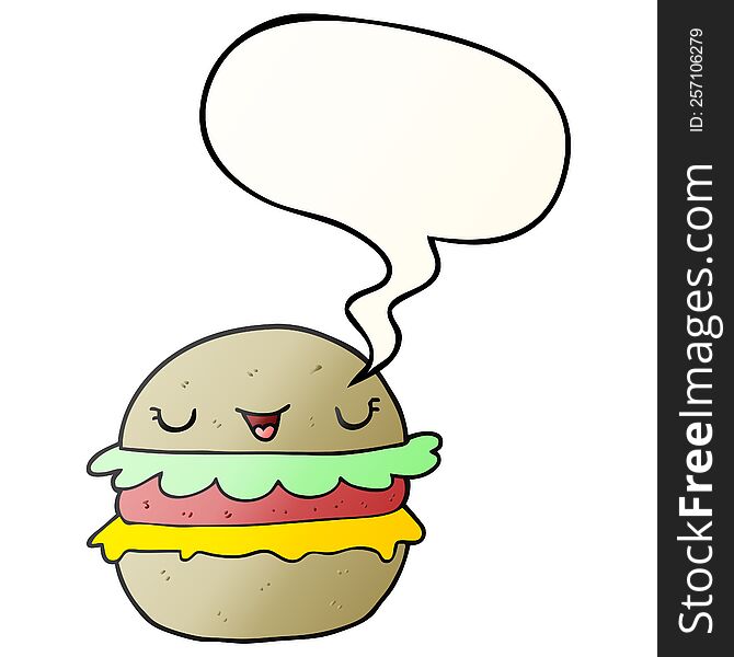 Cartoon Burger And Speech Bubble In Smooth Gradient Style