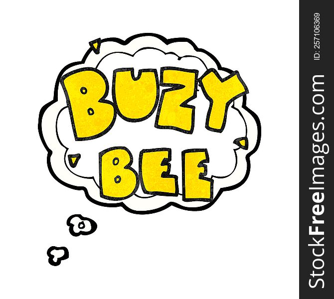 freehand drawn thought bubble textured cartoon buzy bee text symbol