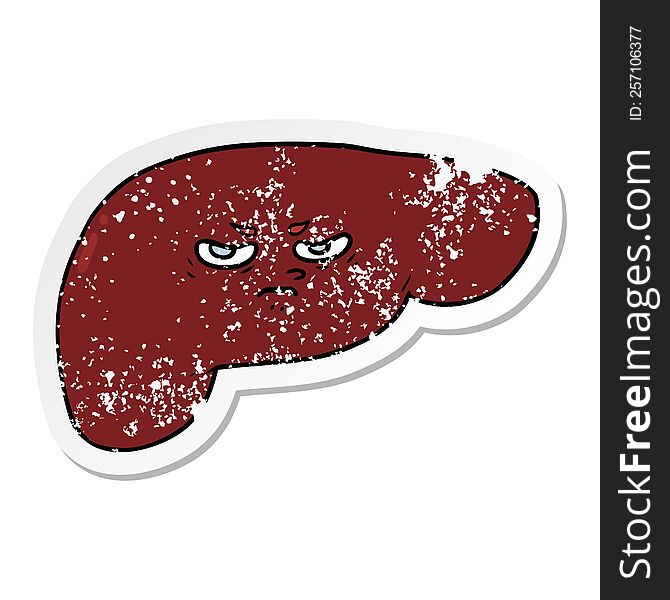 distressed sticker of a cartoon liver
