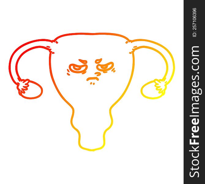 Warm Gradient Line Drawing Cartoon Angry Uterus