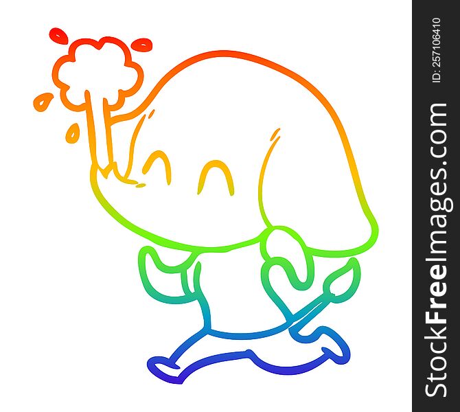 Rainbow Gradient Line Drawing Cute Cartoon Elephant Spouting Water
