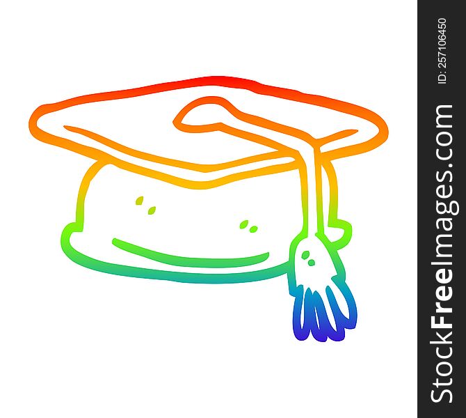 rainbow gradient line drawing of a cartoon graduation hat