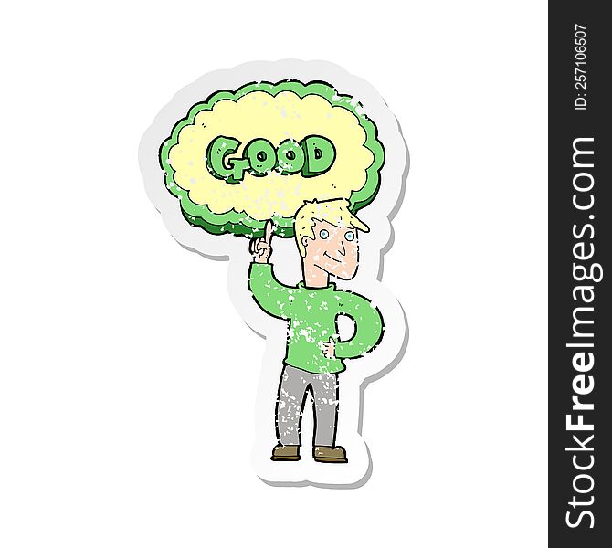 retro distressed sticker of a cartoon man doing good