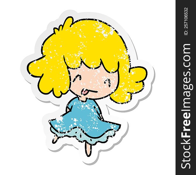 Distressed Sticker Cartoon Of A Cute Kawaii Girl