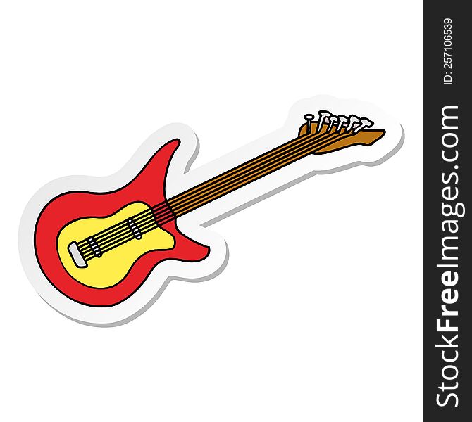 Sticker Cartoon Doodle Of A Guitar