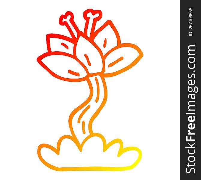 warm gradient line drawing of a cartoon red lilly