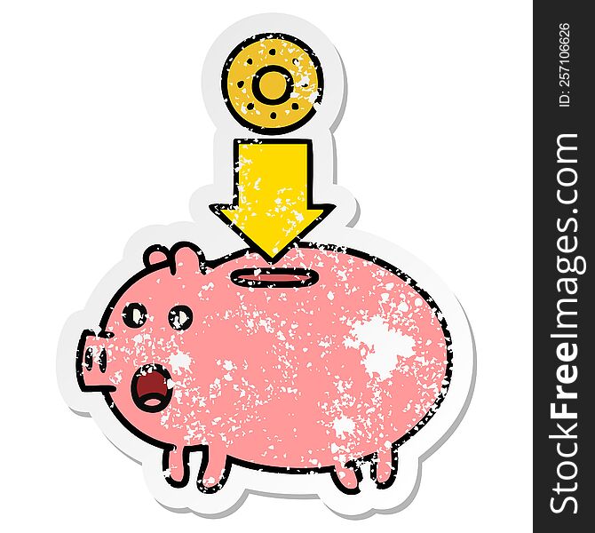 Distressed Sticker Of A Cute Cartoon Piggy Bank