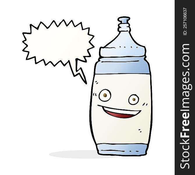 cartoon water bottle with speech bubble