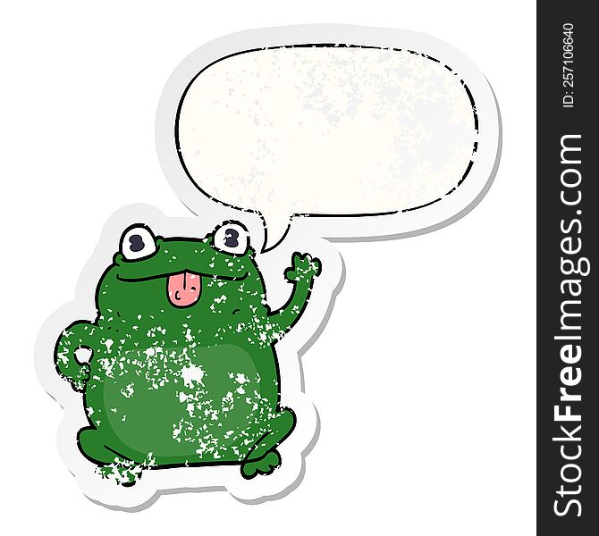 Cartoon Frog And Speech Bubble Distressed Sticker