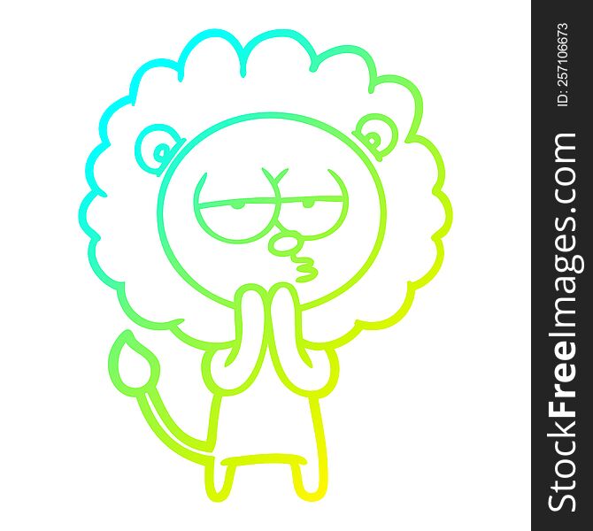 cold gradient line drawing of a cartoon lion considering
