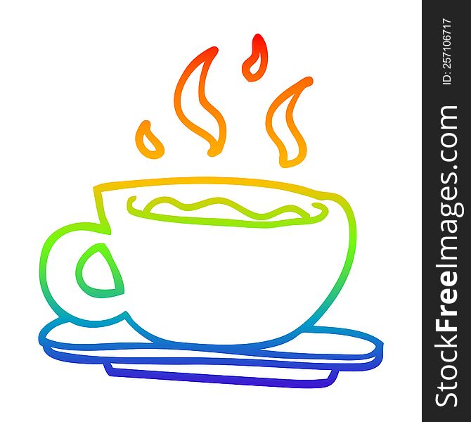 rainbow gradient line drawing of a cartoon cup of tea