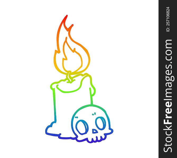 Rainbow Gradient Line Drawing Cartoon Skull And Candle
