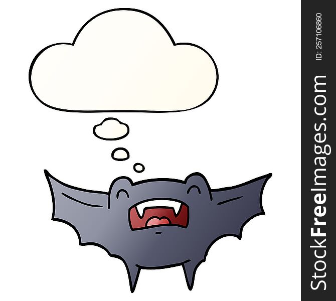 cartoon vampire bat with thought bubble in smooth gradient style