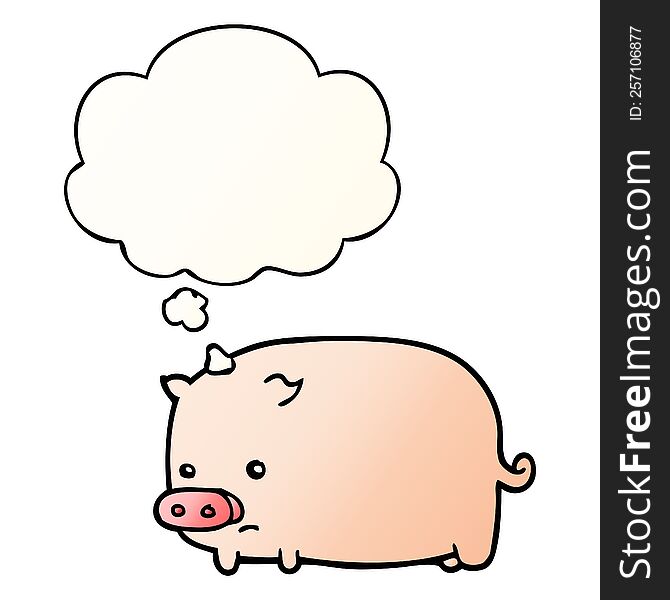Cute Cartoon Pig And Thought Bubble In Smooth Gradient Style