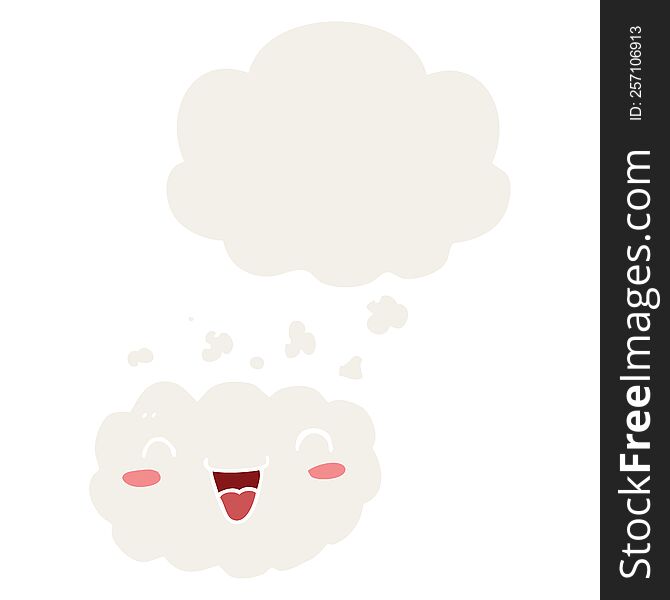 Happy Cartoon Cloud And Thought Bubble In Retro Style