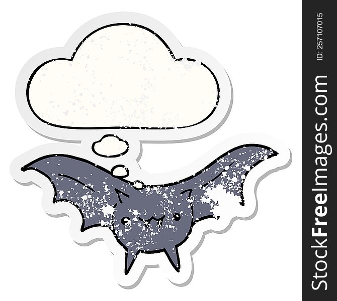 Cartoon Bat And Thought Bubble As A Distressed Worn Sticker