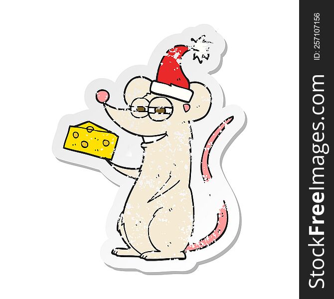 Retro Distressed Sticker Of A Cartoon Christmas Mouse