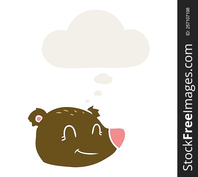 cartoon happy bear face with thought bubble in retro style