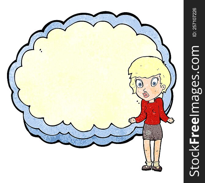 woman standing in front of cloud with space for text. woman standing in front of cloud with space for text