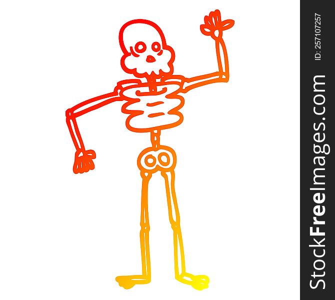 warm gradient line drawing of a cartoon skeleton