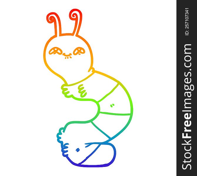 rainbow gradient line drawing of a cartoon happy caterpillar