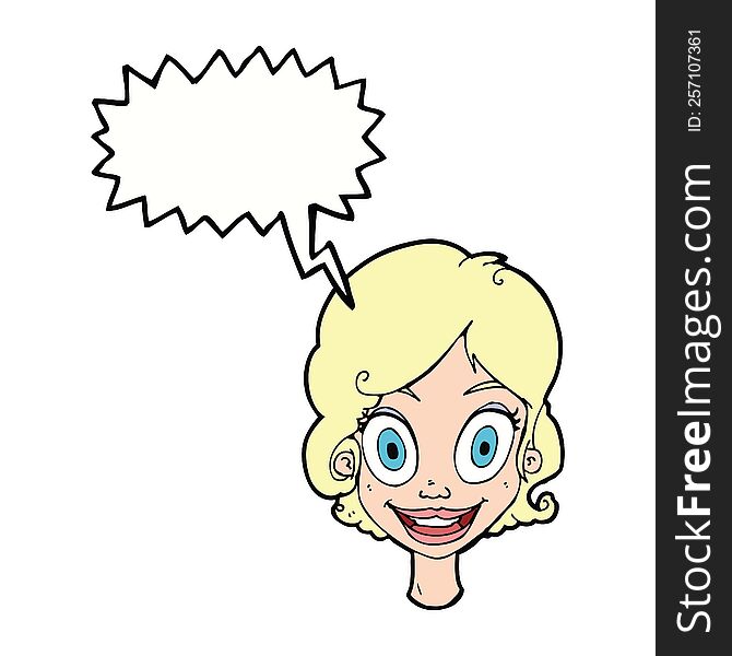 Cartoon Happy Woman With Speech Bubble