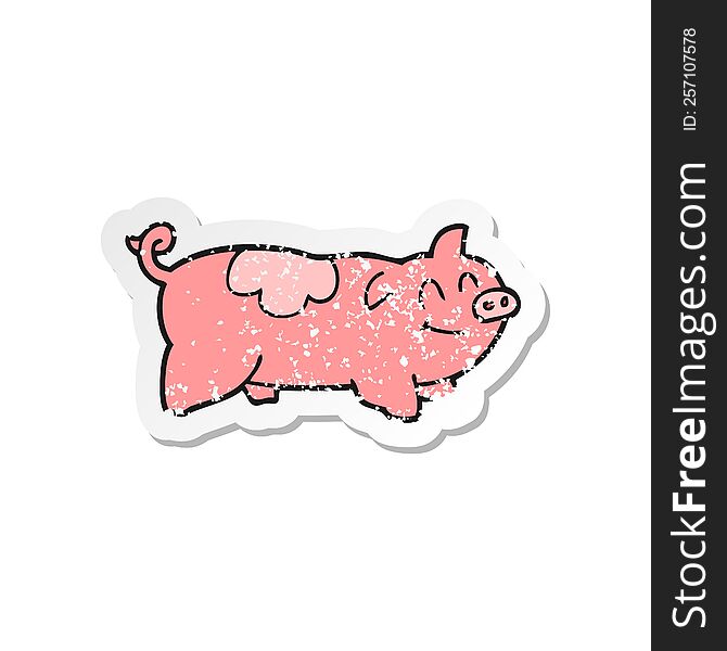 Retro Distressed Sticker Of A Cartoon Pig