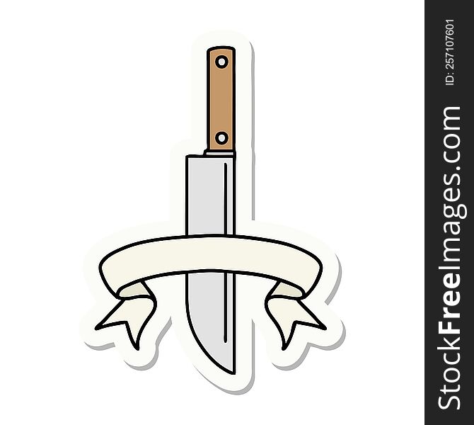 tattoo style sticker with banner of a knife. tattoo style sticker with banner of a knife
