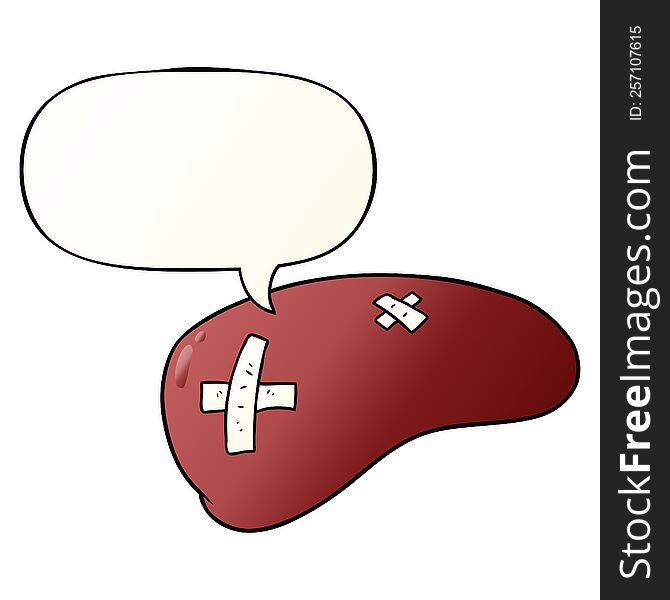 cartoon repaired liver with speech bubble in smooth gradient style