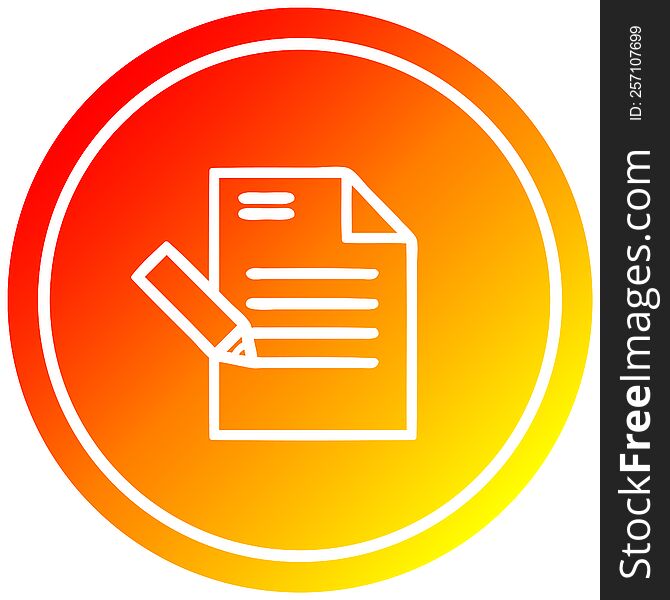 writing document circular icon with warm gradient finish. writing document circular icon with warm gradient finish