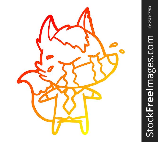 Warm Gradient Line Drawing Cartoon Crying Wolf Wearing Work Clothes