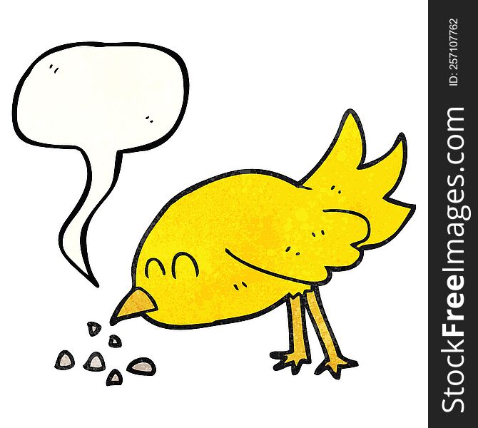 speech bubble textured cartoon bird pecking seeds