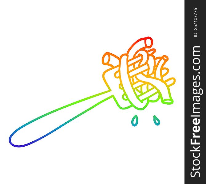 rainbow gradient line drawing of a cartoon spaghetti on fork