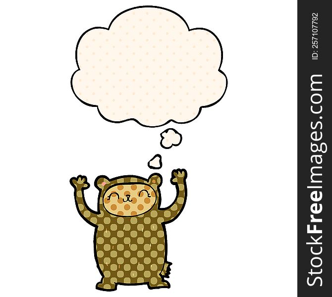 cute cartoon bear with thought bubble in comic book style